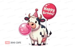 Cheerful cow blowing pink bubblegum birthday balloon Product Image 1