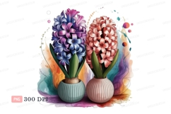 Blue pink hyacinths potted watercolor flower bloom Product Image 1