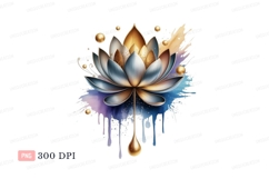 Golden blue lotus watercolor splash flower purple Product Image 1