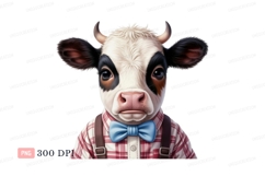 Dapper cow wearing plaid shirt suspenders bowtie bovine Product Image 1