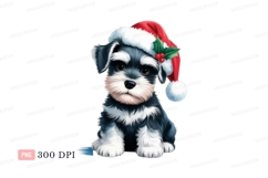 Miniature schnauzer puppy wearing Christmas hat santa Product Image 1