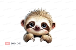 Cute sloth peeking with big blue eyes animal cartoon Product Image 1