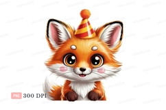 Cute fox wearing party hat animal cartoon Product Image 1