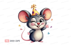 Cheerful mouse wearing party hat rodent animal Product Image 1