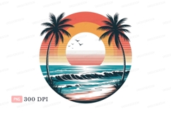 Sunset palms ocean waves birds image Product Image 1