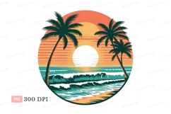 Palm trees ocean sunset waves image Product Image 1