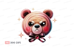 Grumpy bear face with bow pink brown Product Image 1