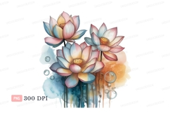 Pastel lotus flowers watercolor splashes image Product Image 1