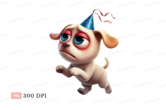Sad puppy wearing party hat blue Product Image 1