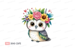 Adorable owl wearing floral crown bird flowers Product Image 1