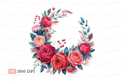 Red pink floral wreath arrangement roses leaves Product Image 1