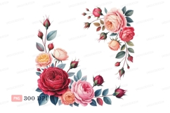 Pink red roses floral border clipart P N G image Product Image 1