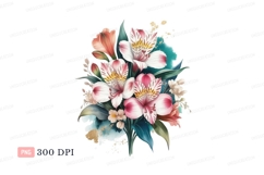 Pink white floral bouquet watercolor image Product Image 1