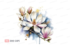 Delicate magnolia blossoms watercolor art floral pink Product Image 1