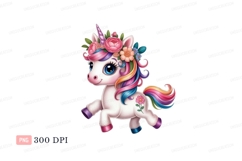 Adorable unicorn with rainbow mane and floral crown Product Image 1