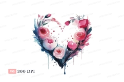 Heart shaped floral watercolor pink blue Product Image 1