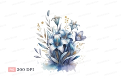 Blue lily bouquet watercolor clipart P N G lilies floral Product Image 1