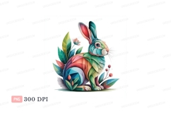 Colorful geometric rabbit with foliage bunny Product Image 1