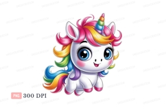 Cute rainbow unicorn with big blue eyes fantasy magical Product Image 1