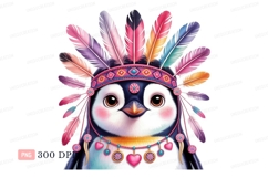 Adorable penguin adorned with colorful feathers and jewelry Product Image 1
