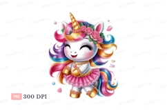 Happy unicorn wearing pink tutu and gold accessories Product Image 1