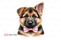 Adorable german shepherd puppy wearing pink bow tie Product Image 1