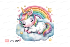 Sleeping rainbow unicorn on cloud stars hearts Product Image 1