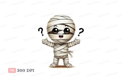 Curious mummy character with question marks halloween Product Image 1