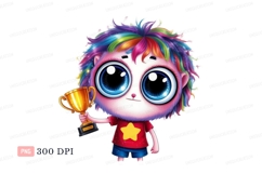 Fluffy creature rainbow hair holding trophy image Product Image 1