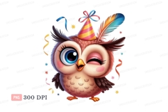 Winking owl wearing party hat feather Product Image 1