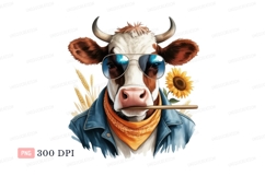 Cool cow wearing sunglasses and bandana sunflower wheat Product Image 1