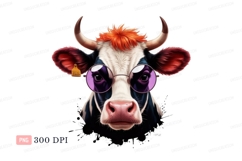 Cow wearing round glasses and orange hair black Product Image 1