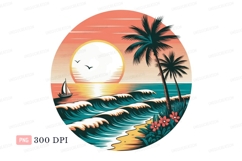 Tropical sunset beach palm trees ocean waves image Product Image 1
