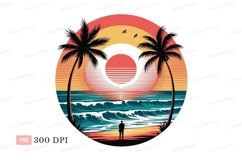 Sunset beach palms ocean waves person image Product Image 1