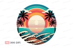 Sunset ocean waves palm trees image Product Image 1