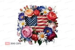 Floral American flag wreath flowers white Product Image 1