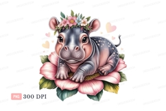 Cute hippopotamus wearing flower crown baby Product Image 1