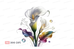 Elegant white calla lilies with colorful leaves lily Product Image 1