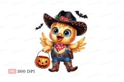 Cute chick cowboy with pumpkin bucket bandana overalls Product Image 1