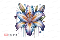 Watercolor lily bloom purple blue orange flower Product Image 1