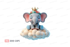 Cute elephant wearing crown and flowers on cloud baby Product Image 1