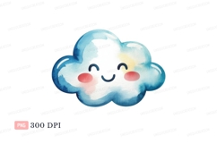 Happy smiling cloud watercolor blue Product Image 1