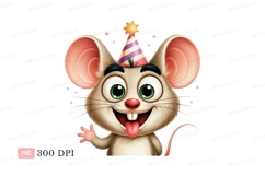 Happy mouse wearing party hat cheerful Product Image 1