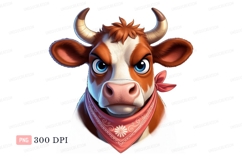 Angry cow wearing bandana animal cartoon Product Image 1