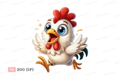 Happy cartoon chicken running white blue Product Image 1