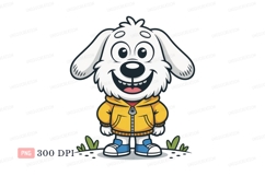 Happy white dog wearing yellow hoodie cartoon Product Image 1