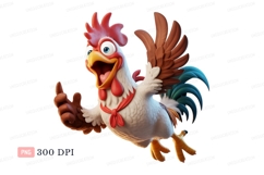 Cheerful cartoon rooster flying with wings spread chicken Product Image 1