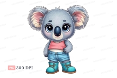 Cute koala wearing pink top blue shorts turquoise boots Product Image 1