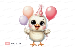 Fluffy chick wearing party hat holding balloons bird Product Image 1