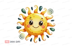 Happy cartoon sun with water drops yellow orange Product Image 1